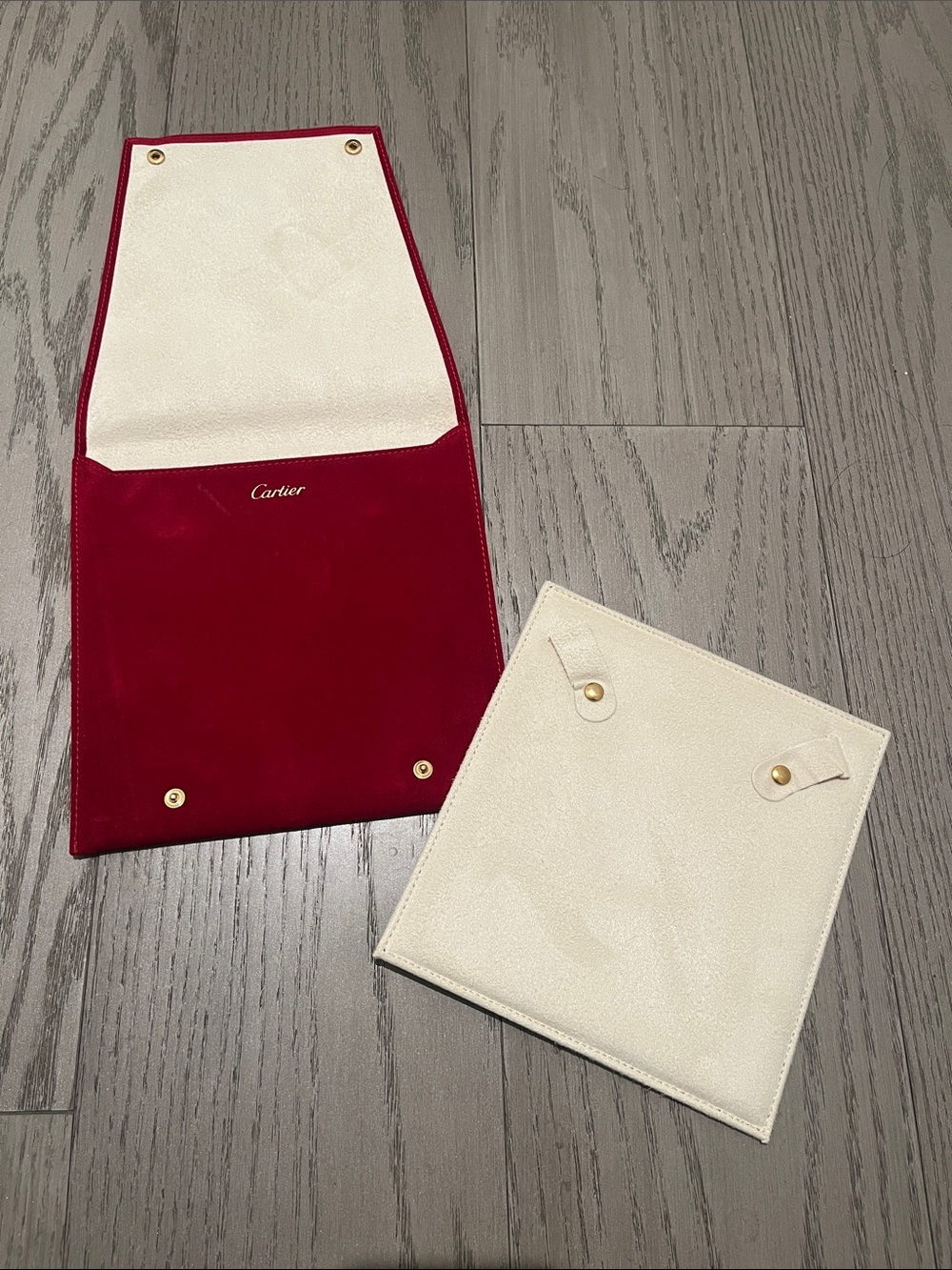 Cartier Red Velvet Necklace Travel Pouch with Cream Insert and Gold Hardware